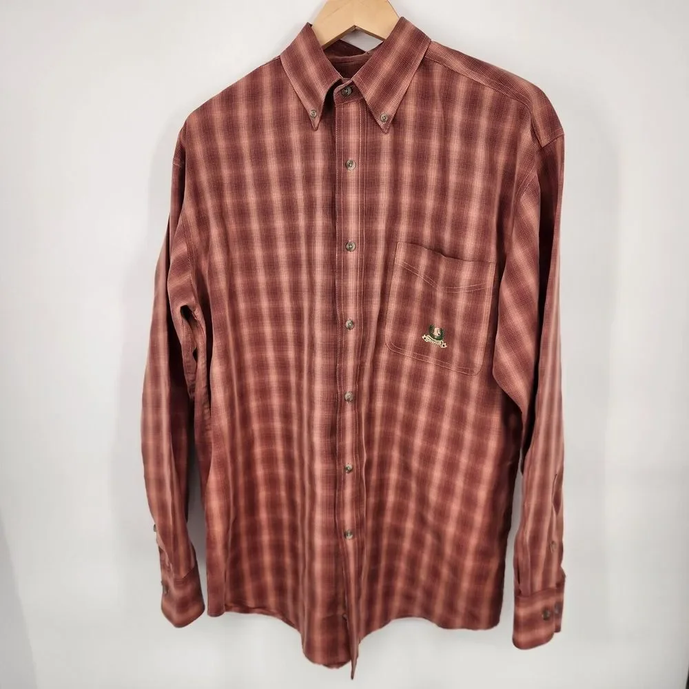 Wrangler Riata Mens Button Down Shirt Size‎ Medium Red Plaid Long Sleeve Western